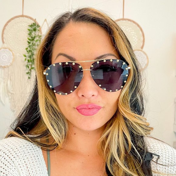 Studded Oversized Aviator Sunglasses - Picture 1 of 2